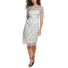 Nwt Eliza Jwomens White Floral Lace Short Sleeve Sheath Dress Size 14 Elevate Your Style With This Stunning Adrianna Papell Sheath Dress. Crafted From Delicate Floral Lace, This Knee-Length Dress Features Short Sleeves And An Elegant Illusion Neckline. Perfect For Cocktail Parties, Weddings, Or Any Special Occasion Where You Want To Make A Sophisticated Statement. Condition: New Condition. Size: 14 Features: Knee-Length, Floral Lace, Short Sleeves, Illusion Neckline Brand: Eliza J Type: Dress St Summer Sheath Lace Dress For Formal Occasions, Sheath Lace Dress For Summer Formal Events, Summer Formal Sheath Lace Dress, Lace Knee-length Dresses For Workwear, Knee-length Lace Dresses For Work, Formal Bodycon Lace Dress, Fitted Lace Dress For Spring Workwear, White Knee-length Lace Dress For Formal Occasions, Bodycon Knee-length Lace Dress