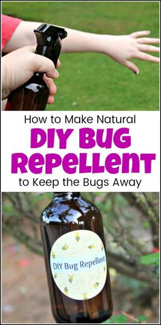 a person holding a bottle with the words diy bug repellent on it