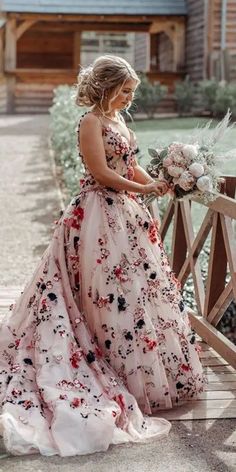 24 Colored Wedding Dresses For A Stylish Bride ❤ Dazzling colored wedding dresses that make a bold statement! #coloredweddingdresses #colorfulweddingdresses #weddingdresses #nontraditionalweddingdresses Princess Frocks, Colored Wedding Gowns, Floral Wedding Gown, Colored Wedding Dress, Embroidered Wedding Dress, Rock Dresses, Alternative Wedding Dresses, Pink Wedding Dress, Pink Wedding Dresses