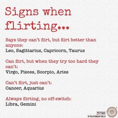 a sign that says signs when flirting