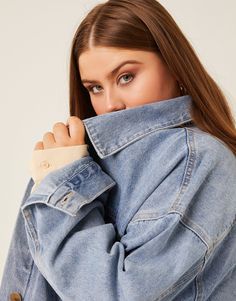 Curve Denim Trucker Jacket Plus Size Outerwear -2020AVE