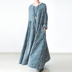 Green floral plus size cotton dresses long sleeve fall dresses print maxi dresses - Omychic Flowy Cotton Maxi Dress For Fall, Casual Long Sleeve Maxi Dress With Floral Print, Printed Long Sleeve Relaxed Fit Dress, Cotton Maxi Dress For Fall Beach, Cotton Maxi Dress For Fall Beach Outings, Cotton Maxi Dress For Beach In Fall, Bohemian Maxi Dress For Fall With Relaxed Fit, Oversized Cotton Casual Maxi Dress, Long Sleeve Relaxed Fit Floral Print Dress