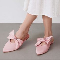 Nwt, Never Worn, Just Didn’t Fit. Feminine Slip-on Flats For Spring, Slip-on Flats With Bow, Pink Flats With Bow And Round Toe, Spring Bow Flats With Low Heel, Feminine Bow Flats For Spring, Casual Flats With Bow And Low Heel, Feminine Pink Flats With Bow, Casual Low Heel Flats With Bow, Spring Bow Slip-on Flats