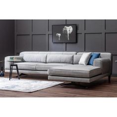 a living room scene with focus on the sofa