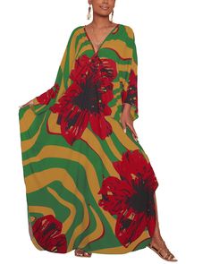 PRICES MAY VARY. One Size: Our Kaftan Maxi Beach Dress is available in US sizes S - XXL (Bust: 60.0", Length: 54"). It suits every style - simple, romantic or trendy. No matter your taste, it helps you flaunt your unique charm at the beach! Design: Floral Print/Flowing Kaftan/Deep V Neck/Batwing Sleeves/Side Slits/Weave/Plus Size Swimsuit for Women/Caftans for Women Loungewear/Mumu Dresses for Women High Quality Synthetic Silk Fabric:Made of soft, skin-friendly fabric, this moomoo dress for wome Moomoo Dress Muumuu, Moomoo Dress, Kaftan Dresses For Women, Dress Loungewear, Women Loungewear, Maxi Beach Dress, Kaftan Dresses, Plus Size Beach, Plus Size Swimsuit