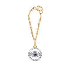 Diamond & Sapphire Evil Eye Watch Charm Bracelet White Gold Diamond Jewelry With Diamond Eyes, Luxury Diamond Jewelry With Evil Eye Detail, Evil Eye Diamond Jewelry As Gift, Diamond Evil Eye Jewelry Gift, Evil Eye Diamond Jewelry Gift, Diamond Evil Eye Jewelry In Yellow Gold, Yellow Gold Diamond Evil Eye Jewelry, Yellow Gold Diamond Jewelry With Evil Eye, 14k Yellow Gold Evil Eye Jewelry