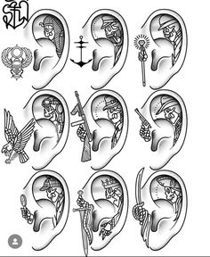 an image of the human ear with different symbols