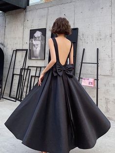 Black Satin Backless Tea Length Vintage Style Party Dress, Black Short – BeautyDressy Party Dress Black Short, Black Short Prom Dress, Tea Length Prom Dress, Black Prom Dress Short, Style Party Dress, Satin Evening Dress, Prom Dress Black, Party Dress Black, New Party Dress