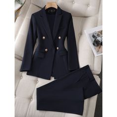 CAROLINE SUITS Women's Elegant Stylish Fashion Notched Lapel Office Blazer Jacket & Pants Navy Blue Suit Set for Business Meetings & Job Interviews Interview Suits, Corporate Outfit, Womens Blazer Coat, Casual Professional, Ladies Blazer, Navy Blue Suit, Job Interviews, Corporate Outfits, Pant Suits