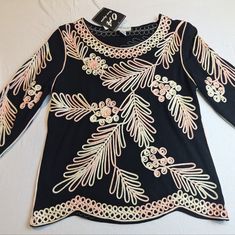 Once 1 Again Nwt Blouse Shirt Black Top Embroidered Pink Off White Floral Large. See Pics For Measurements. Green Top Women, Hot Pink Butterfly, Half Sleeve Blouse, Long Sleeve Knit Tops, Blouse Shirt, Boho Blouses, Print Pullover, Navy And Green, Sweater Blouse