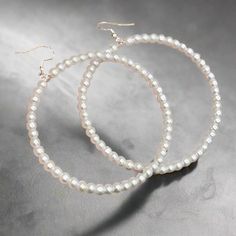 Earrings - Large Pearl Hoop Earrings White Hoop Pearl Chain Jewelry, White Hypoallergenic Hoop Earrings, Hypoallergenic White Hoop Earrings, Pearl White Hoop Earrings, Party Hoop Earrings In Pearl White, Pearl White Hoop Earrings For Party, White Pearl Hypoallergenic Hoop Earrings, Party Pearl White Hoop Earrings, Party Pearl White Pearl Hoop Earrings