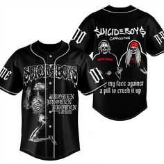 Suicideboy 2023 Tour Baseball Jersey, Suicideboy Grey Day 2023 Tour Shirt Crush It, Lay Me Down, A Pill, Custom Baseball Jersey, Baseball Jersey Shirt, Personalized Baseballs, Black Luxury, Tour Shirt, Jersey Design