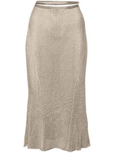 Jacquemus The Brilho Lurex Midi Skirt - Farfetch Chic Gold Bottoms With Lined Skirt, Chic Gold Lined Skirt Bottoms, Elegant Lined Gold Skirt, Chic Gold Flared Skirt, Elegant Gold Maxi Skirt For Spring, Gold Chic Midi Skirt, Chic Gold Maxi Skirt, Chic Gold Midi Skirt, Glamorous Formal Pencil Skirt