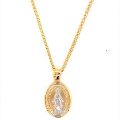 "18kt Gold Filled Curb Chain with Small Miraculous Medal Charm Chain Options and Lengths are available below. Chain thickness: 2mm For KIDS- Women: We recommend 16\" For MEN: We recommend 24\" Material: 18 Karat Gold Filled, Hypoallergenic. Tarnish Resistant. Gold-filled does not de-laminate or peel like Gold plated Jewelry nor does it tarnish as readily as silver. Generally speaking, gold filled is better quality and will have a much longer lasting color than plated jewelry. We recommend keepin Spiritual Miraculous Medal Pendant Jewelry, Spiritual Miraculous Medal Oval Pendant Jewelry, Spiritual Oval Pendant Jewelry With Miraculous Medal, Spiritual Oval Miraculous Medal Jewelry And Charms, Spiritual Oval Miraculous Medal Jewelry, Spiritual Necklace With Miraculous Medal Gift, Miraculous Medal Necklace With Round Pendant For Anniversary, Oval Miraculous Medal Spiritual Jewelry, Spiritual Yellow Gold Necklace With Miraculous Medal