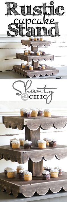 rustic cupcake stand made from an old wooden box