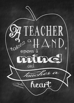 a chalkboard drawing of an apple with the words teacher hand written in white on it