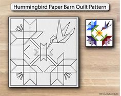 the hummingbird paper bann quilt pattern is displayed next to a piece of artwork