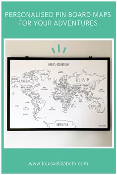 a world map with the words personalized pin board maps for your adventures on it