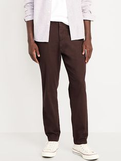 Athletic Rotation Chino Pants | Old Navy Brown Slim Fit Tapered Leg Pants, Brown Tapered Leg Business Casual Bottoms, Brown Tapered Leg Bottoms For Business Casual, Brown Slim Fit Straight Pants, Stretch Pants With Pockets For Business Casual, Brown Slim Fit Pants With Welt Pockets, Casual Brown Slim Fit Dress Pants, Brown Straight Leg Pants With Side Pockets, Fitted Bottoms With Pockets For Business Casual