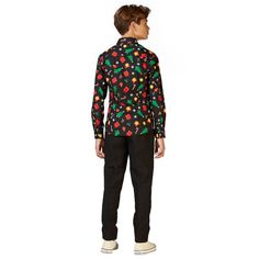 Christmas is the ideal occasion to incorporate some festiveness into your outfit. This Christmas shirt with black icons can be paired with all kinds of garments, from casual to formal, and instantly provides a festive look. In other words: it’s great for every holiday-related occasion. Christmas is the ideal occasion to incorporate some festiveness into your outfit. This Christmas shirt with black icons can be paired with all kinds of garments, from casual to formal, and instantly provides a fes Black Christmas Party Tops, Black Christmas Party Top, Black Tops For Christmas Party, Black Party Tops For Christmas, Black Long Sleeve Christmas Shirt, Winter Party Black Shirt, Black Cotton Shirt For Holiday, Black Party Shirt For Winter, Festive Holiday Black Top