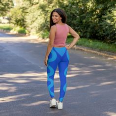 Make a bold statement with these blue stripped leggings. They are made of stretchy fabric that provides the perfect fit while remaining cool and sturdy during workouts. Athleisure has never been this comfy and fun.  .: Material: 88% polyester, 12% spandex .: Skinny fit .: Double layer waistband .: Durable and stretchy fabric .: Sewn-in care label .: Assembled in the USA from globally sourced parts Stretch Blue Tights For Running, Blue Sportswear Tights For Yoga, Blue Stretch Running Tights, Stretch Blue Running Tights, Blue High Stretch Sporty Leggings, Blue High-stretch Sporty Leggings, Sporty Compression Blue Leggings, Sporty Blue Compression Leggings, Sporty High-stretch Blue Leggings