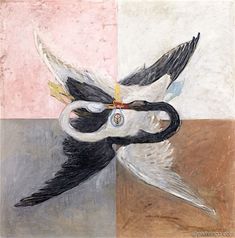 a painting with black and white birds on it's wings, in different colors