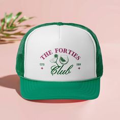 Looking for a unique and memorable birthday party favor? Look no further! This "The Forties Club" ESTD 1984 trucker hat makes for a fantastic gift for the birthday girl, creating lasting memories of the milestone birthday party. ♥ Product details: .: Sold separately .: Material: 100% polyester foam front with 100% nylon mesh weave back .: One size fits most (22.8"/58cm) .: Adjustable snap closure ♥ Shipping: A tracking number will be sent upon shipment and details regarding your shipping date ca Birthday Festivities, Club Birthday, 21st Birthday Outfit, Milestone Birthday Party, Hat Club, Beach Birthday, 21st Birthday Gifts, Milestone Birthday, Birthday Hat