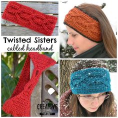 three pictures with different types of headbands and the words twisted sisters called headband