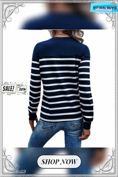 Women's T Shirt Tee Button Striped Basic Round Neck Standard Spring Navy Dark Red Black Fall Crew Neck T-shirt With Button Closure, Fall Striped Tops With Button Closure, Trendy Crew Neck Top With Buttons, Casual Long Sleeve T-shirt With Button Closure For Fall, Fall Crew Neck T-shirt With Buttons, Crew Neck T-shirt With Buttons For Fall, Fall Crew Neck Blouse With Button Closure, Long Sleeve Cotton T-shirt With Buttons, Crew Neck Cotton Top With Buttons