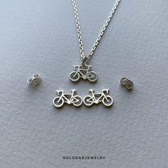 Bicycle pendants and earrings . silver 925. Chain length 45cm. Made to order Sterling Silver Necklaces With Matching Earrings For Anniversary, Sterling Silver Necklace With Matching Earrings For Anniversary, Sterling Silver Necklace With Matching Earrings As Gift, Moon Phases Bracelet, Bike Necklace, Bicycle Jewelry, Bicycle Necklace, Wave Necklace, Viking Bracelet