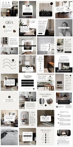 a large poster with many different types of furniture and decor items in black and white