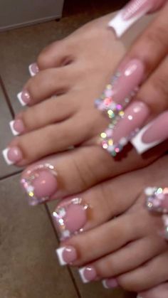 Nails Shirt Design, Baby Phat Nails, Toe And Nail Set, Cute Nails Birthday, Birthday Baddie Nails, Nails Acrylic Birthday, Cute Bling Nails, Long Nail Inspo Acrylic, Cute Nail Sets