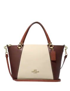 Canvas and smooth leatherInside zip pocketZip-top closure, fabric liningHandles with 5" dropOutside zip pocketDetachable strap with 22" drop for shoulder or crossbody wear10" (L) x 8 1/2" (H) x 3 3/4" (W)Style No. CH544Color: Natural Multi