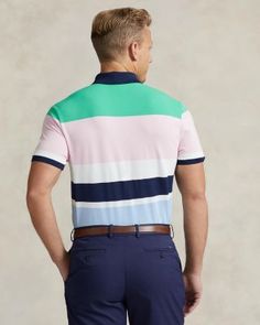 Polo Ralph Lauren Tailored Fit Striped Polo Shirt Fitted Multicolor Polo Shirt, Fitted Multicolor Polo Collar Shirt, Fitted Multicolor Polo Collar Top, Striped Fitted Polo Shirt For Spring, Multicolor Short Sleeve Tops For Work, Striped Polo Shirt, Ralph Lauren Polo, Polo Collar, Mens Polo Shirts