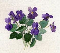 a painting of purple flowers with green leaves