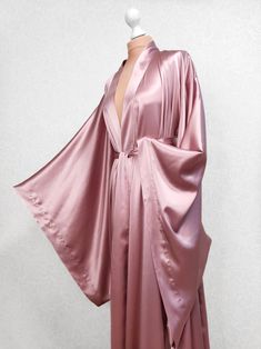 Long Satin Robe floor length robe Kimono dressing gown | Etsy Silk Wrap Robe For Sleep, Silk Robe With Kimono Sleeves For Sleep, Silk Satin Finish Robe For Loungewear, Elegant Satin Open Front Kimono, Elegant Open Front Satin Kimono, Long Pink Silk Robe, Long Satin Robe For Loungewear, Long Satin Robe With Satin Finish, Silk Robe With Satin Finish For Sleep