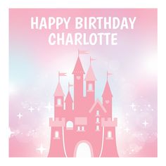 a happy birthday card with a pink castle