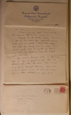 I WILL BE SHIPPING ALL ITEMS VIA UPS FROM NOW ON WITH THE EXCEPTION OF POST CARDS WHICH WILL BE SHIPPED VIA CANADA POST OR SENDLE.  For Sale today I have a Hand Written Letter on Toronto East General and Orthopaedic Hospital Letterhead dated March 1950. This letter is addressed to Mr. Alan Bradshaw Southover Gardens Fruitland Ontario and signed Betty (B. Nobes). This letter will be shipped Letterpost with no tracking #. If a tracking # is necessary an additional shipping fee would be applied. Th Business Letter, Toronto Ontario Canada, Handwritten Letters, Canada Post, Toronto Ontario, Hand Written, Vintage Ephemera, Letterhead, Letter Writing