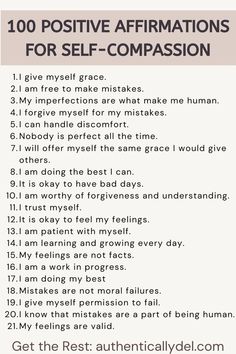 self-compassion affirmations Kind Affirmations, Be Nicer To Yourself, Ways To Better Yourself, Spiritual Journaling, Be Kinder To Yourself, Self Compassion Quotes, Mindful Self Compassion, Compassion Quotes, Become A Better Person