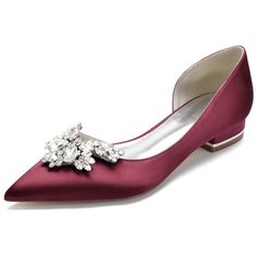 Shop Burgundy Rhinestones Pointy Toe Satin Flats Side Cut Jeweled Dress Shoes color Burgundy for Dancing Club, Date, Travel, Wedding, Work with worldwide Free shipping & Free return. Elegant Flat Wedding Shoes With Rhinestones, Embellished Shoe Clips For Prom, Flat Heel Wedding Shoes With Rhinestones For Prom, Wedding Shoes With Rhinestones, Elegant Flat Shoe Clips For Party, Flat Shoe Clips For Party, Elegant Flat Wedding Shoes For Evening, Jeweled Dress, Dancing Club