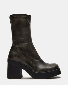 KLAYTON Brown Distressed Platform Ankle Boot | Women's Booties – Steve Madden Retro Black Platform Boots For Winter, Retro High Ankle Boots For Fall, Fall Mid-calf Chunky Platform Boots For Streetwear, Mid-calf Platform Boots For Fall, Retro Knee-high Platform Boots, Black Retro Platform Boots, Trendy High Cut Boots For Fall, Retro Knee-high Platform Boots For Fall, Retro Medium Width Boots For Fall