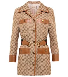 Gucci - GG canvas and leather jacket | Mytheresa Gucci Coat, Super Fly, Gucci Jacket, Jacquard Jacket, Gucci Outfits, Canvas Jacket, Belted Blazer, Boucle Jacket, Classic Jacket