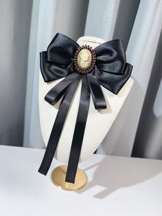 The price is for a tie or a brooch only, others are not included. Tie Jewelry, Tie Brooch, Vintage Bow Tie, Black Bow Tie, Kawaii Accessories, Lace Bows, Black Bow, Vintage Beauty, Lapel Pin