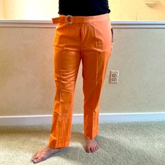 Brand New Orange Pants With Belt Chic Ralph Lauren Straight Pants, Ralph Lauren Straight Leg Bottoms For Summer, Ralph Lauren Summer Straight Leg Bottoms, Chic Ralph Lauren High-waisted Pants, Chic High-waisted Ralph Lauren Pants, Chic High-waisted Pants By Ralph Lauren, Elegant Ralph Lauren Spring Pants, Chic Ralph Lauren Trousers, Chic Ralph Lauren Straight Leg Bottoms