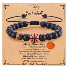 i love you basketball bracelet with black beads