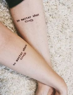 two people with tattoos on their legs that say, no matter what they are doing