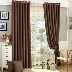 Solid Brown Curtains Grommet Top Drapes for Bedroom Set of 2 Panels - Anady Top Space Design Small Sectional Sofa, Brown Curtains, Plain Curtains, White Liners, Curtains For Bedroom, Curtain Ideas, Small Windows, Color Cafe, Curtain Material