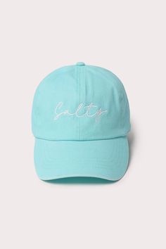 This Salty Script Dad hat is ready to liven up any outfit, any day! Be salty in style with this classic cotton twill hat, featuring an embroidered "Salty" script and a convenient adjustable back. It's perfect for fishing trips, beach days, and all your salty adventures! Swimwear Store, Beach Beauty, Swim Shop, One Piece Swim, Hats For Sale, Fishing Trip, Beach Days, Dad Hat, Accessories Branding