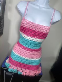 Crochet ruffle dress GREAT FOR VACATIONS  Features a criss cross tie up back Choose 4 colors to be featured in the dress, place color choices in personalization box Crochet Tube Dress, Crochet Winter Dress, Crochet Ruffle Dress, Crochet Winter Dresses, Crochet Tube, Crochet Outfits, Dress For Ladies, Womens Winter Dresses, Crochet Case