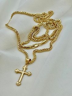 18k Gold Cross Necklace, 23.5" Inches, 6.37 gr, Franco Chain 2mm . 18k Gold Cross Necklace, 22" Inches, 5.89 gr, Franco Chain 2mm . Priced to sell! Compare our prices to other similar sellers! Arrives in a GIFT BOX and includes FREE SHIPPING within the USA and Canada. International shipping is available at the most economical rates on ETSY. I HAVE BEEN IN THE JEWELRY BUSINESS ALL MY LIFE. I am a second -generation family member making gold and jewelry. Please feel free to ask me any questions - Yellow Gold Cross Pendant Chain Necklace As Gift, Gift Cross Pendant Necklace With Rope Chain, Gift Rope Chain Necklace With Cross Pendant, Rope Chain Necklace With Cross Pendant For Gift, Gold Cross Necklace With Rope Chain As A Gift, Gift Gold Plated Wheat Chain Necklace, Yellow Gold Cross Pendant Necklace With Rope Chain, Handmade Yellow Gold Cross Necklace, Cross Box Chain Necklace Gift